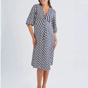 Chic Navy and White Patterned Midi Dress